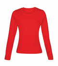 The RH003 by Rhino is a solid red long-sleeve shirt showcased against a white background, featuring a round neckline and a fitted design.