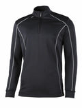 Rhino RH004 black long-sleeve athletic pullover featuring a quarter-zip neckline with white stitching accents.