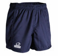 Product RH015 from Rhino features navy blue athletic shorts with an elastic waistband and a white rhino logo on the front left side.