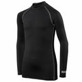 Rhino RH01B long-sleeve athletic shirt in black with gray stitching and a small logo on the sleeve cuff.