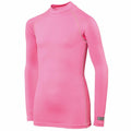 Introducing the Rhino RH01B, a pink long-sleeve rash guard featuring a high neck, expertly crafted for water activities.