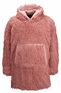 Ribbon's RI001 is a pink fluffy hooded garment featuring a large front pocket.