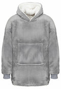 A Ribbon RI003 oversized fleece hoodie in gray, featuring a front pocket and white sherpa lining.