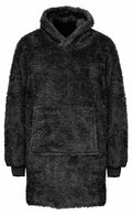 A plush oversized hoodie from Ribbon, product RI004, in dark gray with a front pocket and long sleeves made from fluffy material, displayed on a white background.