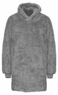 Gray oversized fluffy hooded sweatshirt with a large front pocket by Ribbon (Product Name: RI004).