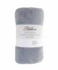 A rolled-up luxury eskimo-style blanket in gray, featuring a white label with product details from the Ribbon brand, named RI014.