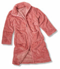Introducing the Ribbon RI017: a luxurious, soft pink long-sleeved bathrobe featuring two front pockets and a stylish shawl collar.