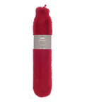 A plush red Hot Water Bottles & Covers product features faux fur and a central label reading "luxury" with a barcode.