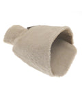 A beige faux fur Hot Water Bottles & Covers product is displayed tunnel-shaped on a white background, with the opening facing slightly to the right.