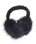 Ear Muffs: Black, fluffy ear muffs with a soft, fuzzy texture, designed to cover and keep ears warm.