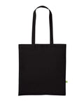A "Bags" tote in plain black, featuring two long handles and a small green tag on the right side, shown against a white background.