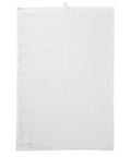 A rectangular white towel from the Towels collection is laid flat on a white background, featuring a small hanging loop at the top edge.