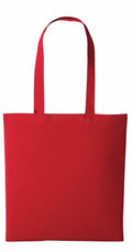 A Nutshell RL100 tote bag, featuring a smooth and lightweight fabric in plain red, with two long straps designed for carrying items. The bag is centered against a white background.