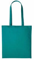 The RL100 by Nutshell is a plain teal fabric tote bag featuring two long handles, displayed against a white background with no additional patterns or designs.