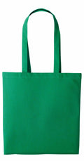 The RL100 tote bag by Nutshell, featuring a plain green design with long handles, is displayed against a white background. The bag has a simple and unadorned appearance, making it ideal for casual use or shopping.