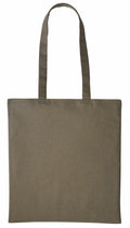 An olive-green fabric tote bag with long handles, labeled as RL100 from the brand Nutshell, is displayed against a white backdrop. The bag features a simple and minimalist design without any visible logos or decorations.
