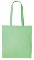 The Nutshell RL100, a plain green reusable tote bag with long handles, is displayed against a white background. Its simplicity and lack of embellishments highlight its eco-friendly design.