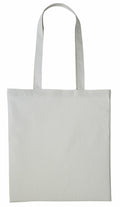 The RL100 tote bag by Nutshell is depicted against a white background as a plain, light gray accessory with long handles. It is displayed in a vertical position, emphasizing its rectangular shape while appearing empty.