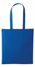 Nutshell's RL100 is a blue tote bag featuring long handles, crafted from sturdy solid fabric. The bag presents a minimalist style with no designs or logos and is displayed against a white background.