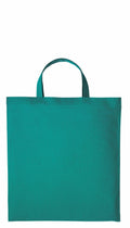A RL110 canvas tote bag by Nutshell in teal, featuring two short handles, is shown flat and empty against a plain white background.