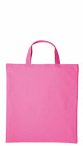 A vibrant RL110 tote bag from Nutshell, featuring a bright pink hue and two handles, showcased against a plain white background. The minimalist design accentuates its bold color.