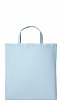 A tote bag from Nutshell, product name RL110, is displayed against a white background. It features a simple textile material in light blue and is equipped with two handles.