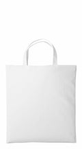 Product Description: The RL110 by Nutshell is a plain white tote bag featuring two handles, showcased against a white background.