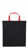 The Nutshell RL130 tote bag, featuring a black body contrasted with red handles, is displayed against a white backdrop.