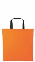The Nutshell RL130 is a bright orange tote bag featuring black handles, displayed against a white background. The design is simple and unadorned, showcasing its rectangular shape.