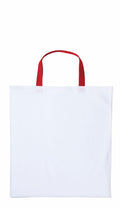A Nutshell RL130 tote bag featuring two red handles and a plain white design.