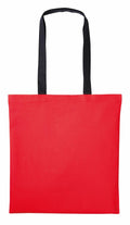 A Nutshell RL150 tote bag in bright red, featuring long black handles, set against a white background.