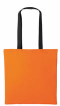 A vibrant orange RL150 tote bag by Nutshell, featuring long black handles and a minimalist design with no visible logos or patterns, is set against a plain white background.