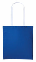 A Nutshell RL150 tote bag in plain blue featuring white handles, displayed against a white background.