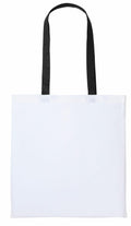 A Nutshell RL150, a simple white tote bag with black handles, showcased against a white background.