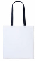 A Nutshell RL150 tote bag in plain white with long black handles is centered against a white background.