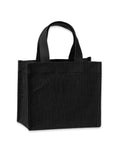 The Bags tote is black and rectangular, made of hessian with two short handles, and displayed upright against a white background.