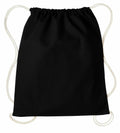 A Nutshell RL300 drawstring backpack, featuring a black design with white strings, is displayed against a plain white background.