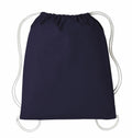 The RL300 by Nutshell is a dark blue drawstring backpack featuring white strings, presented on a white background. Its design is straightforward and minimalist.