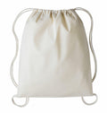 A Nutshell RL300 drawstring bag in plain beige with two white cords, lying flat.