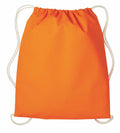 A vibrant orange RL300 drawstring backpack by Nutshell, featuring white cords on each side, showcased against a plain background.