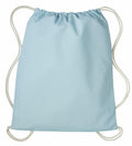 The RL300 drawstring backpack by Nutshell is displayed against a white background, featuring a light blue color with white strings and a simple, minimalist design.