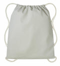The RL300 by Nutshell, a light gray drawstring backpack featuring white strings, is showcased against a plain white background. The bag boasts a sleek and minimalist design.