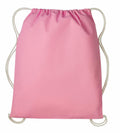 A Nutshell RL300 drawstring backpack in pink with white strings, displayed against a plain white background. The fabric looks smooth and the design is straightforward.