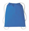 The Nutshell RL300 drawstring backpack features a blue design with white cords, set against a plain background.