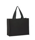 A plain black Bags reusable tote with two long handles is shown upright and empty against a white background. It features no logos or designs.