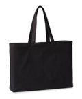 A black canvas tote bag from Bags with two long handles is shown standing upright against a white background.