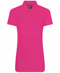 The RX01F by ProRTX is a vibrant pink polo shirt featuring short sleeves, a collar, and a button-up neckline.