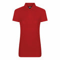 A ProRTX RX01F ladies' polo shirt in solid red, featuring short sleeves and a collar, displayed against a white background.