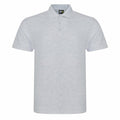 The RX101 by ProRTX is a classic design polo shirt featuring short sleeves and a collar. It comes in plain light gray with a three-button placket, displayed against a white background.