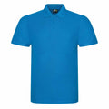 The RX101 by ProRTX is a vibrant blue polo shirt featuring a classic collar and three buttons. This short-sleeved shirt is showcased against a white background.